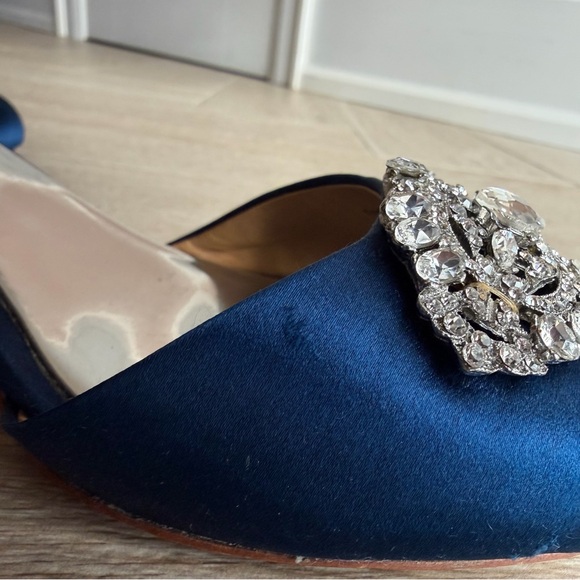 Badgley Mischka Blue Satin D’Orsay Peep Toe Crystal Heels Size 7 - Picture 10 of 14